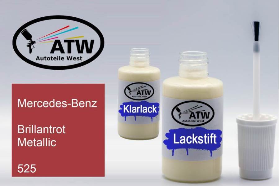 Mercedes-Benz, Brillantrot Metallic, 525: 20ml Lackstift + 20ml Klarlack - Set, von ATW Autoteile West.